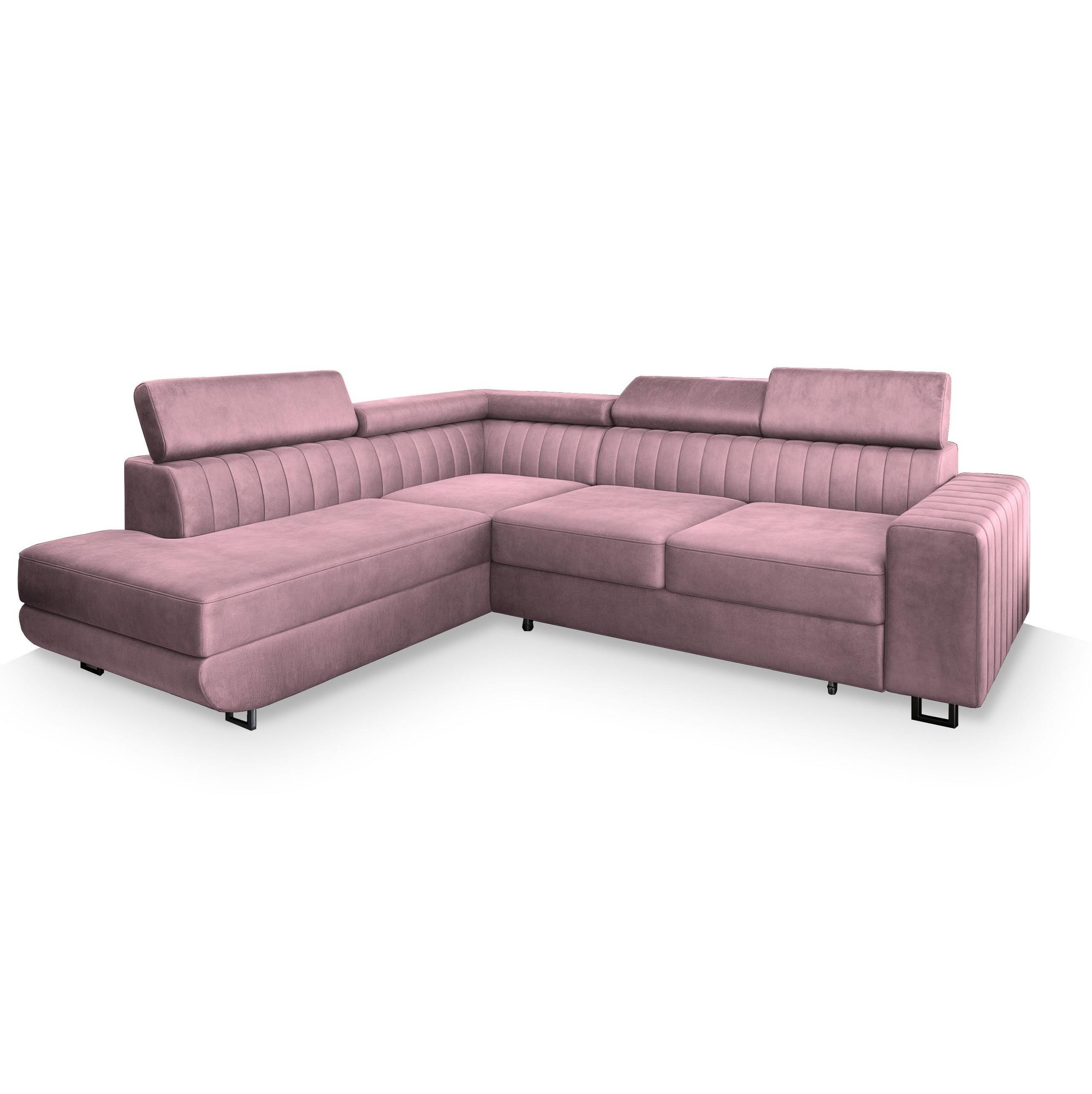 ECKSOFA NOLA L-S Lila Velours-Stoff mit Schlaffunktion - Lila/Silberfarben, Holz/Textil (253/190cm) - MASSENO