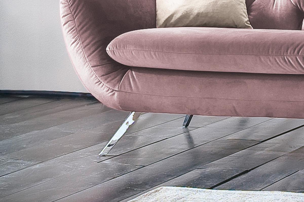 SOFA CHARME Grau Velvet - Silberfarben/Altrosa, Textil/Metall (175/94/95cm) - KAWOLA