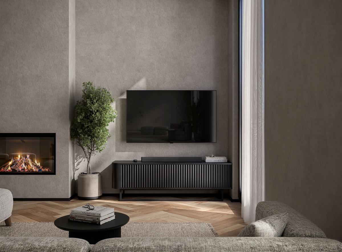 TV-LOWBOARD Aurora Schwarz matt 140 cm mit Metallrahmen - Goldfarben/Schwarz, Holzwerkstoff/Metall (140/44/35cm) - Meble Lindner