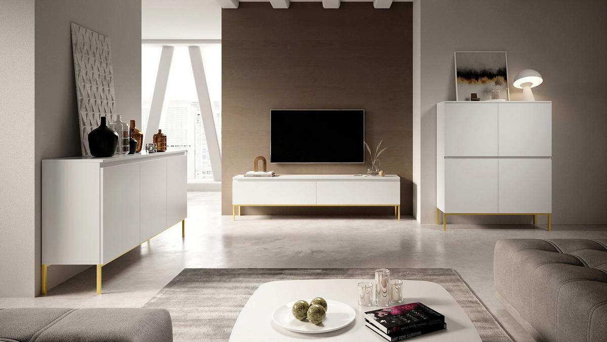 SIDEBOARD Bemmi Weiß mit goldenen Metallbeinen 150 cm - Goldfarben/Weiß, Holzwerkstoff/Metall (150/77/35cm) - Selsey