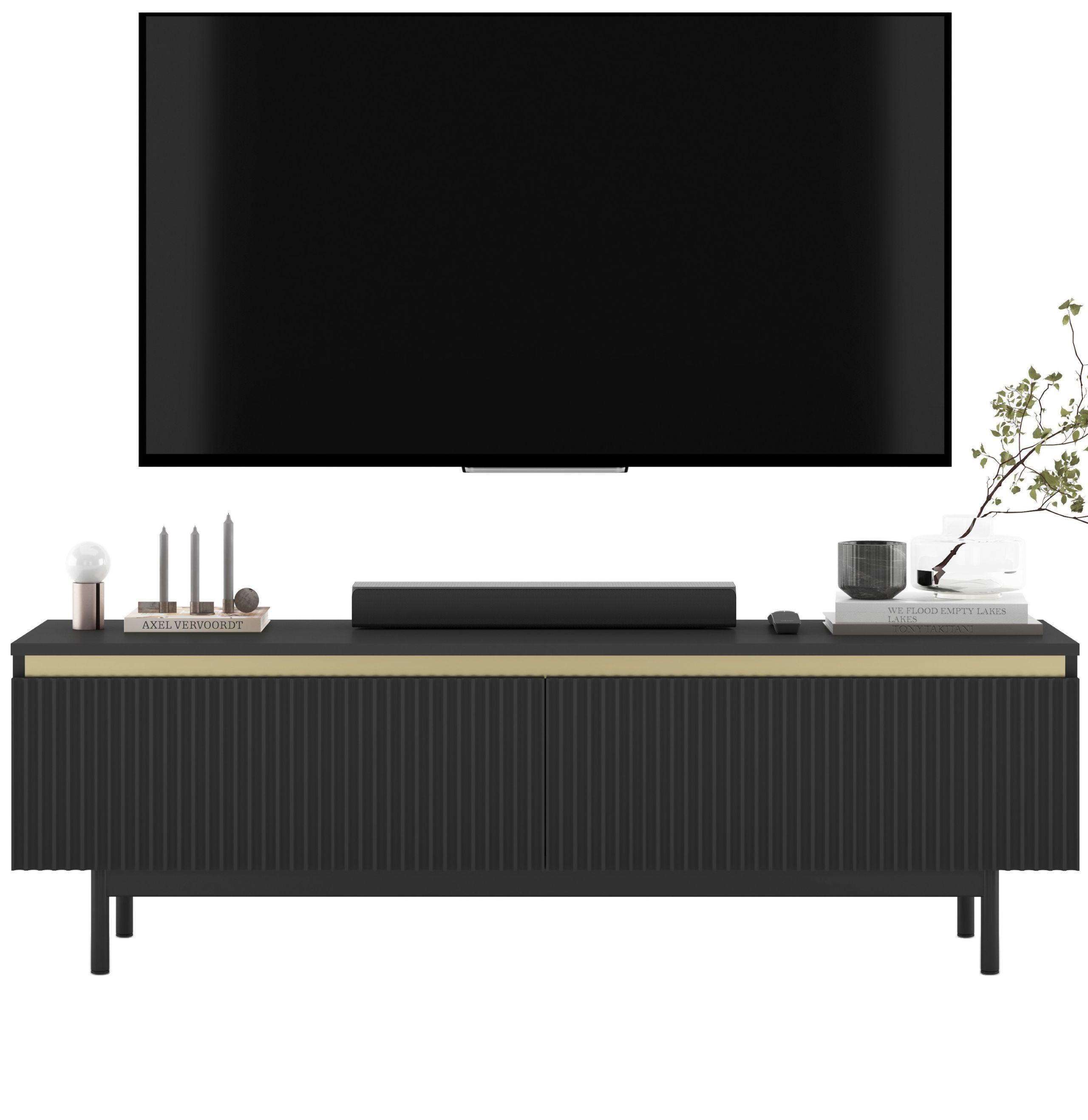 TV-SCHRANK Selene Schwarz Matt mit Metallrahmen 140 cm - Schwarz, Holzwerkstoff (140/44/35cm) - Meble Lindner