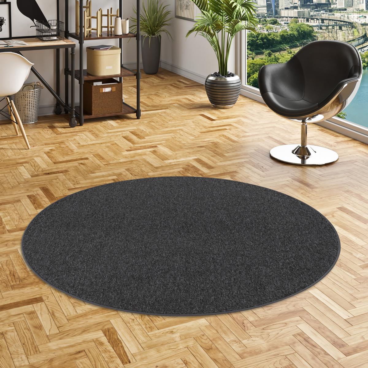 FEINSCHLINGEN VELOUR TEPPICH STRONG RUND - Schwarz/Grau, Textil (200/200cm) - Snapstyle