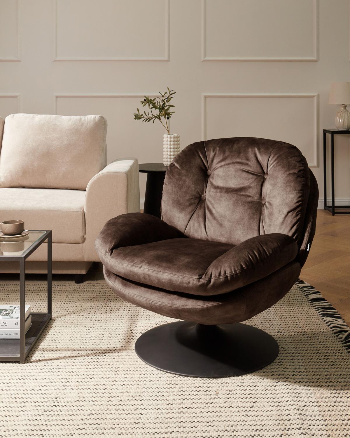 DREHSESSEL Dunkelbraun Nolvik - Dunkelbraun/Schwarz, Textil (82/82/85cm) - Beliani