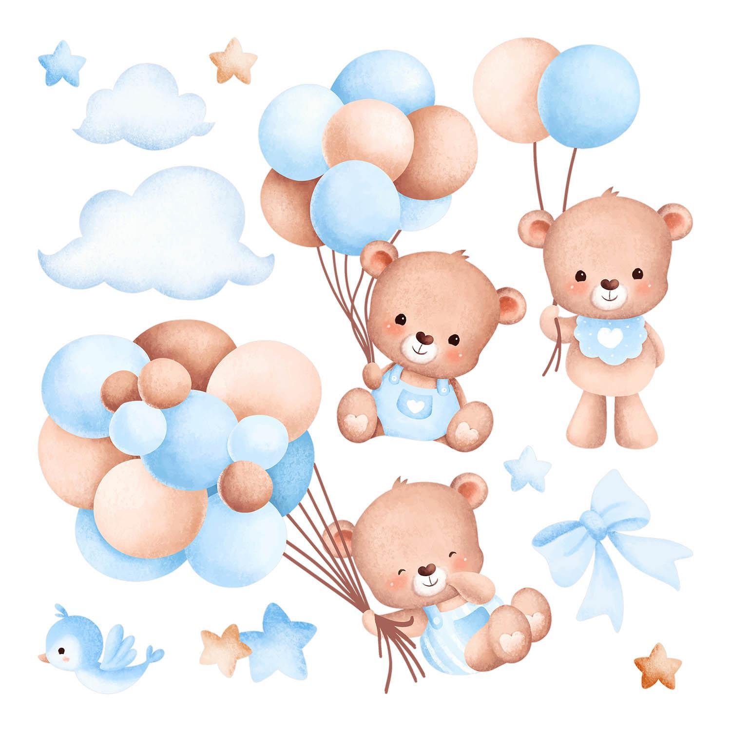 WANDAUFKLEBER 60x104cm - Teddybären mit Luftballons - Multicolor, Kunststoff (60/104/0.1cm) - Wallfluent
