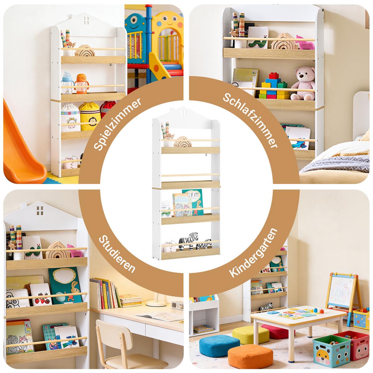 KINDER BÜCHERREGAL mit 4 Ablagen, Weiß - Weiß, Holz/Holzwerkstoff (60/130.5/15cm) - SoBuy