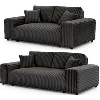 SITZGARNITUR 3+2 Mollis Dunkelgrau Plüschcord - Dunkelgrau/Schwarz, Holz/Kunststoff (213/79/108cm) - S-Style Möbel