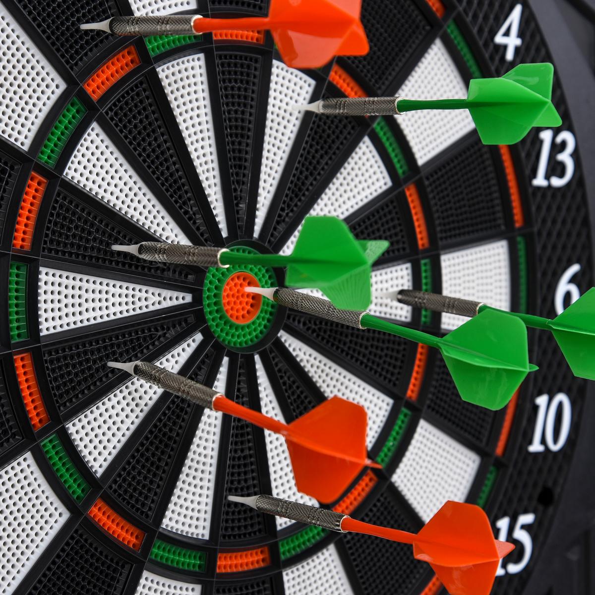 ELEKTRONISCHE Dartscheibe Dartboard mit Tür inkl. 4 LED 216 Spiele 12 Pfeile - Schwarz, Kunststoff (54.6/49cm) - HOMCOM