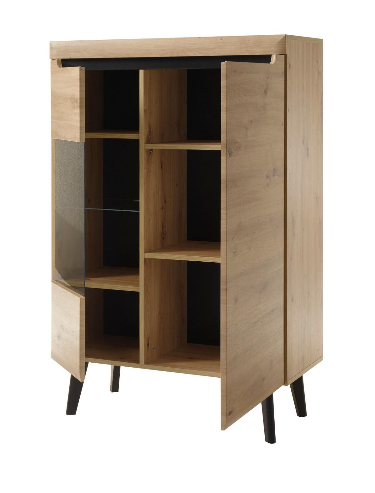 WOHNWAND 4-teilig Eiche Artisan, schwarz 344 cm, Schrankwand skandinavisch - Schwarz/Eiche Artisan, Glas/Holz (344/170/40cm) - Furn.Design