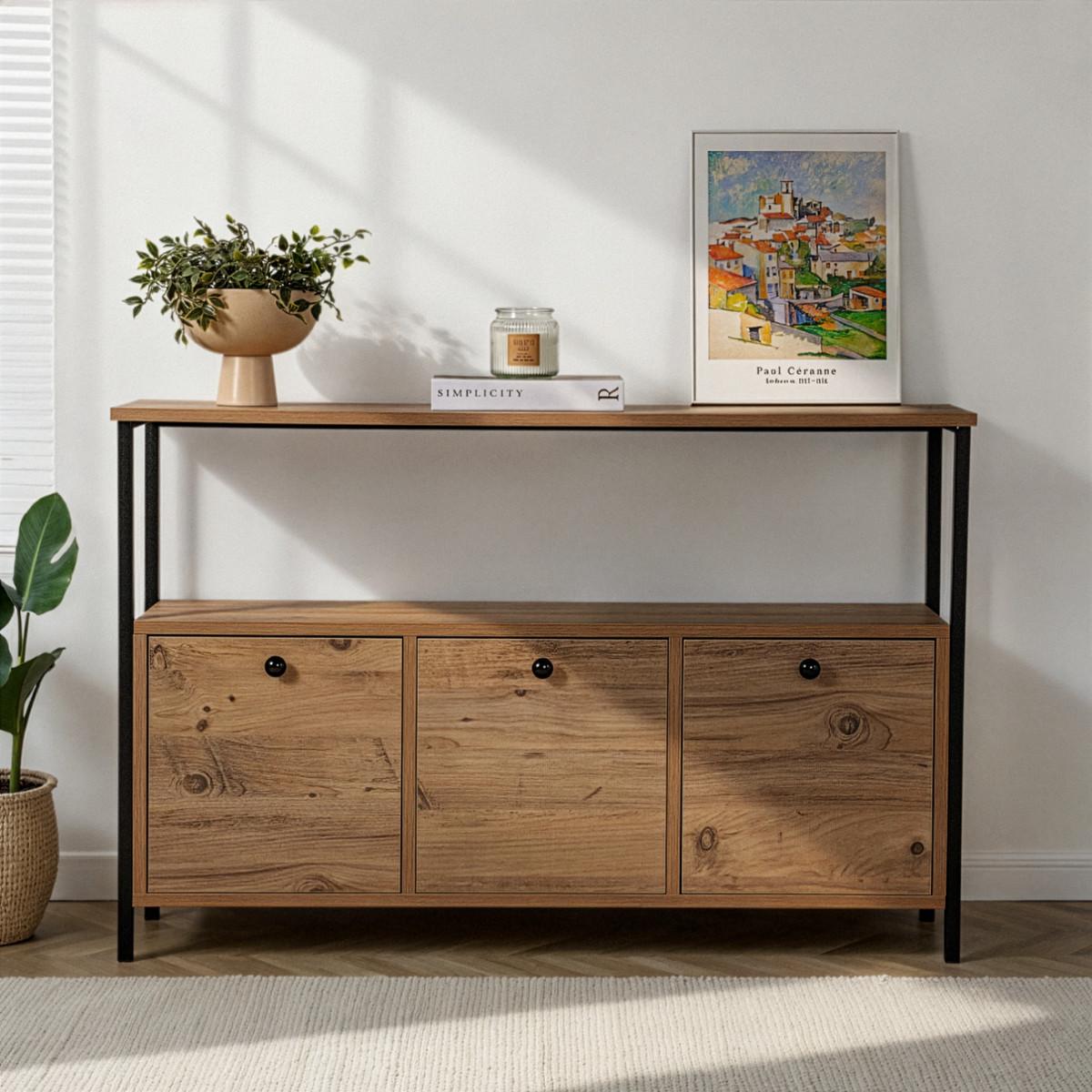 SIDEBOARD mit 3 Türen und 1 oberer Ablagefläche 120/29,5/77 cm - Schwarz/Kieferfarben, Holzwerkstoff (29.5/77/20.5cm) - Calicosy