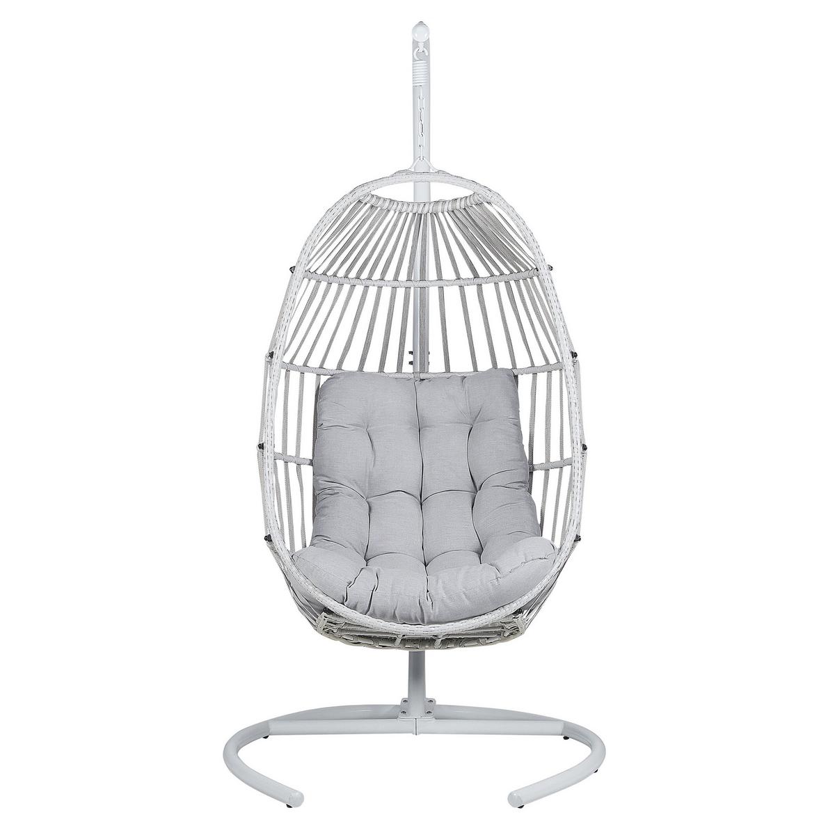HÄNGESESSEL mit Gestell PE Rattan hellgrau 105 cm Sesia - Hellgrau, Textil (105/198/105cm) - Beliani