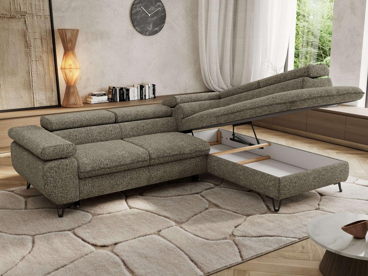 ECKSOFA PABLO L Grau Struktur - Rechts Seite - Schwarz/Grau, Textil/Metall (273/208cm) - MKS
