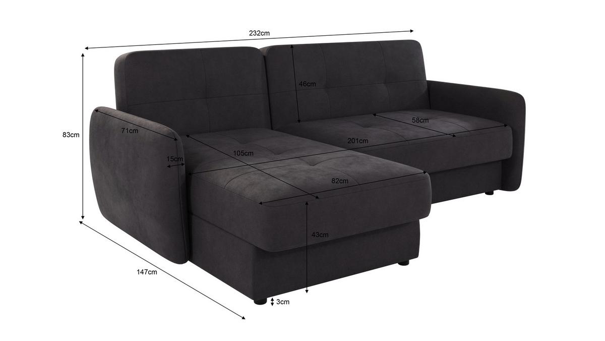ECKSOFA Lupo Graphit Mikrofaser - Graphitfarben/Schwarz, Holz/Kunststoff (232/147cm) - S-Style Möbel
