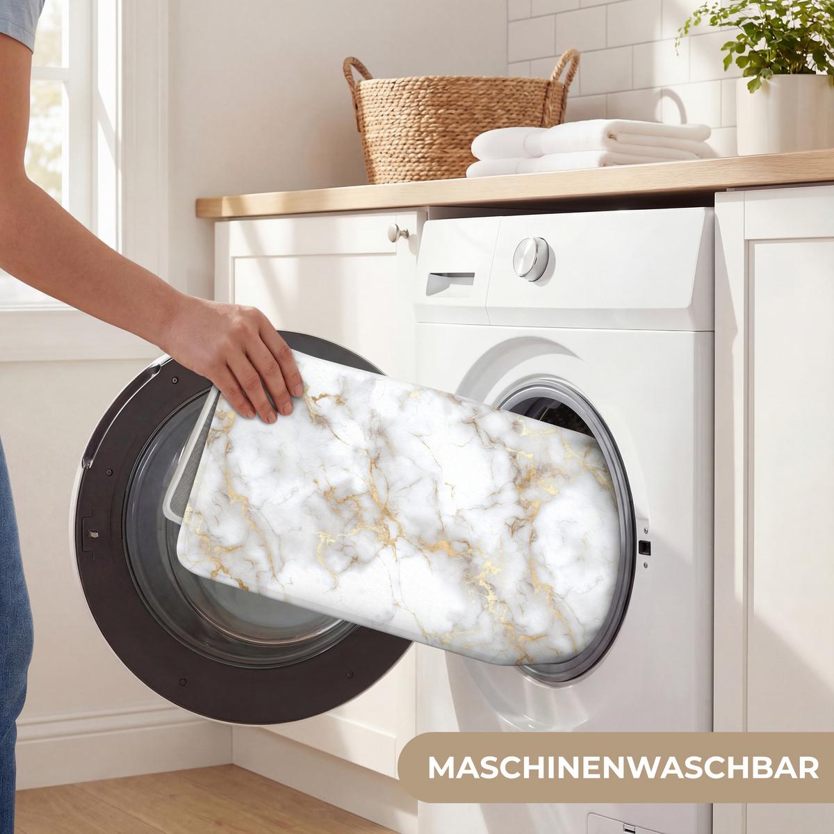 BADEMATTE Goldene Adern - Marmor - Weiß 60x120 cm - Weiß, Textil (60/120cm) - OnlyWow