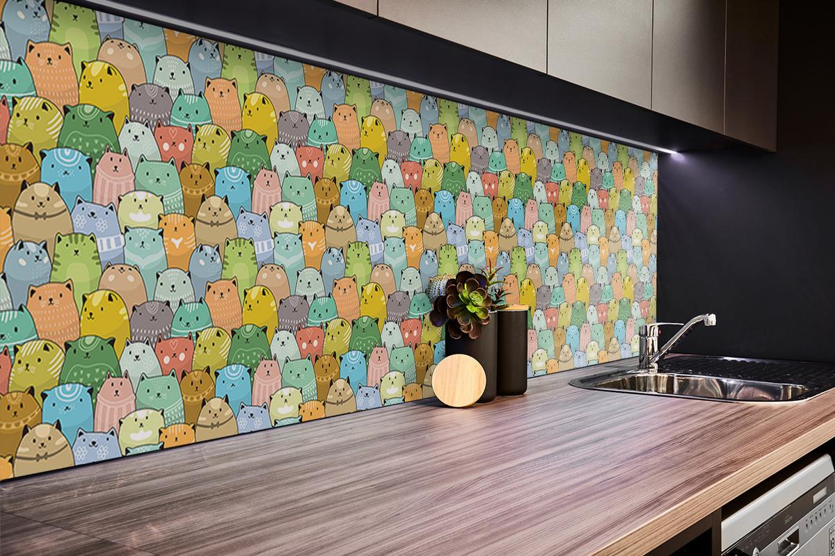 WANDPANEEL 100 x 50 cm Bunte Katzen - Gelb/Grün, Textil (100/1.6/50cm) - TULUP