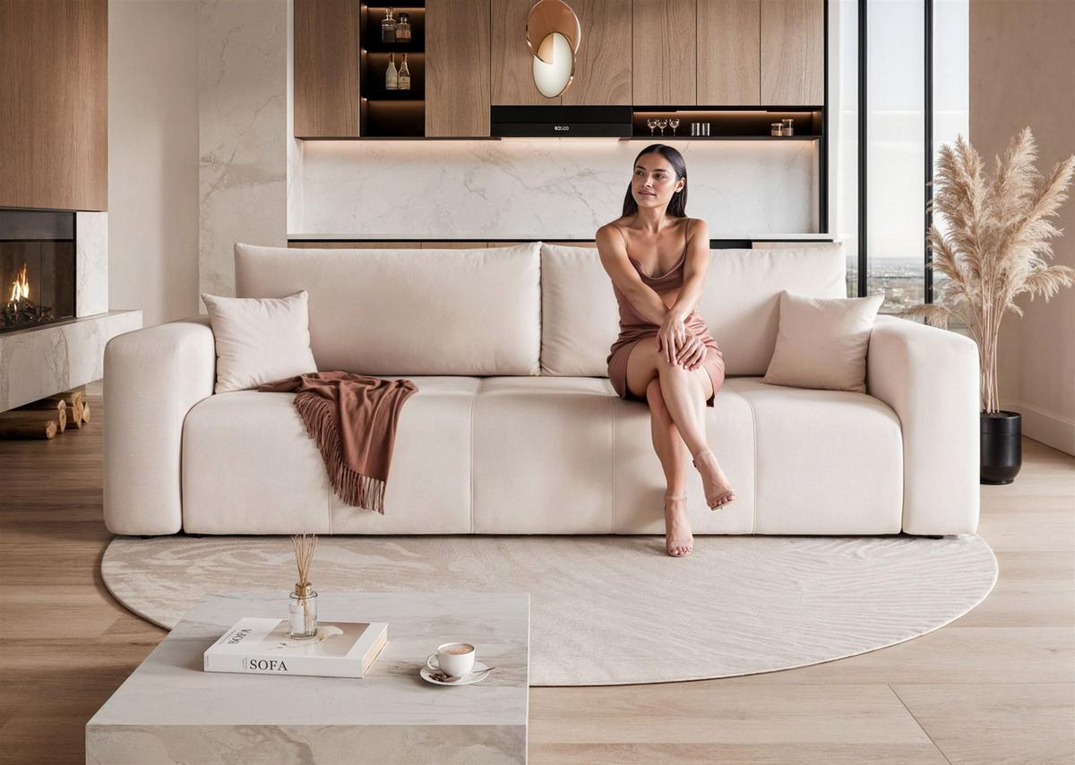 SCHLAFSOFA Leros - Creme, Holzwerkstoff/Textil (244/79/93cm) - Fun Möbel