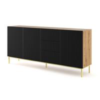 KOMMODE Artisan Eiche, Schwarz, Gold 200/89/42 - Schwarz, Holzwerkstoff (200/89/42cm) - RAUMHIRSCH FURNITURE