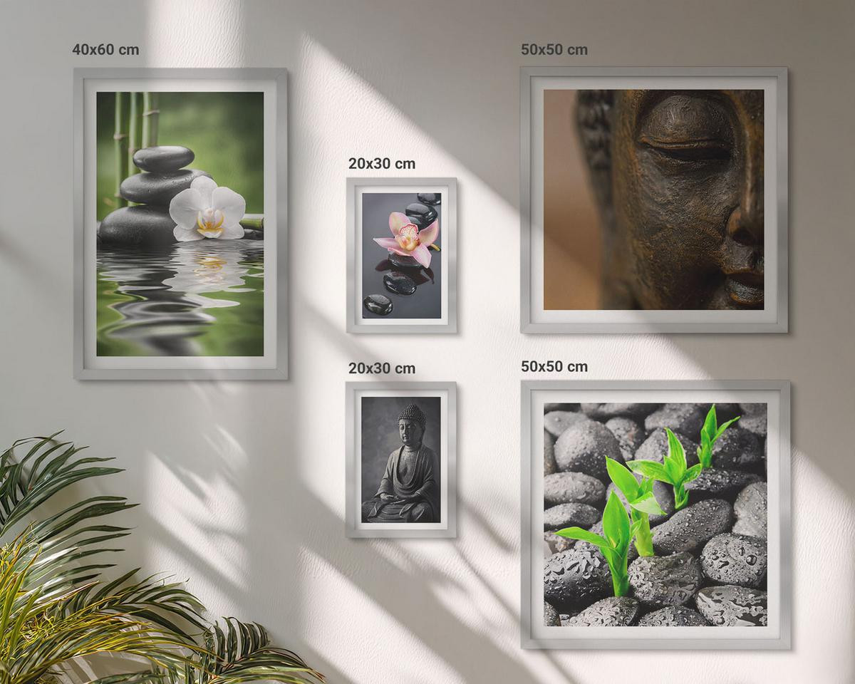 BILDER SET 5er Set - 50x50 cm & 20x30 cm & 40x60 cm Silberner Rahmen - Blumen in Vasen als Dekoration - Silberfarben, Kunststoff (40/60cm) - TULUP