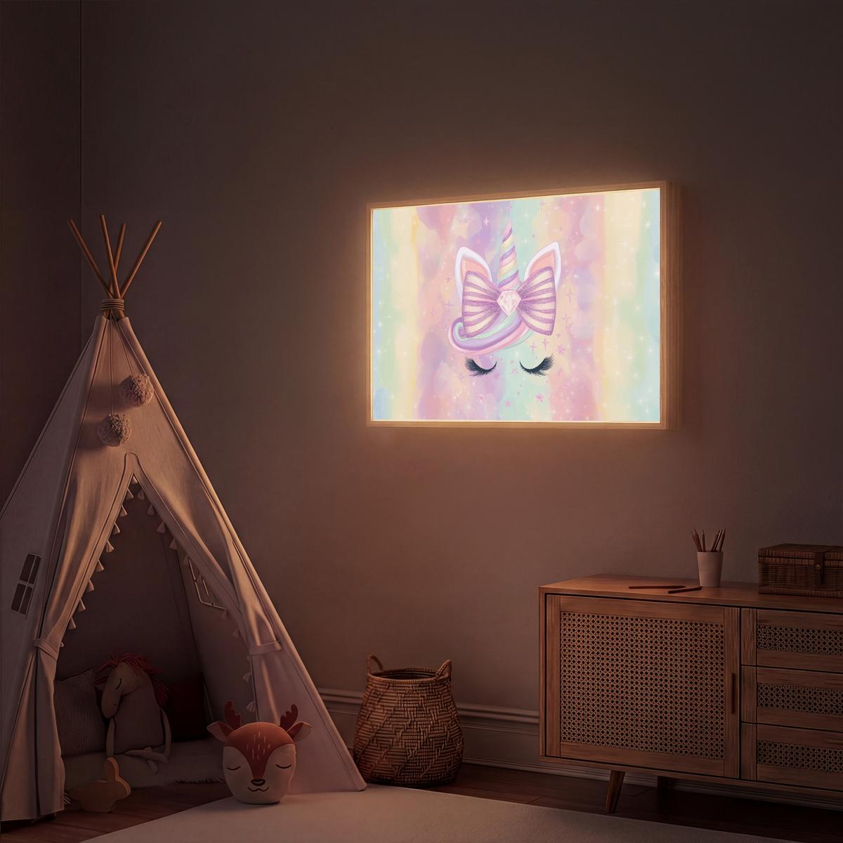 NACHTTISCHLAMPE MIT AKKU Einhorn - Glitzer - Regenbogen - Pastell 90x60 cm - Hellrosa, Holzwerkstoff (8/90/60cm) - OnlyWow