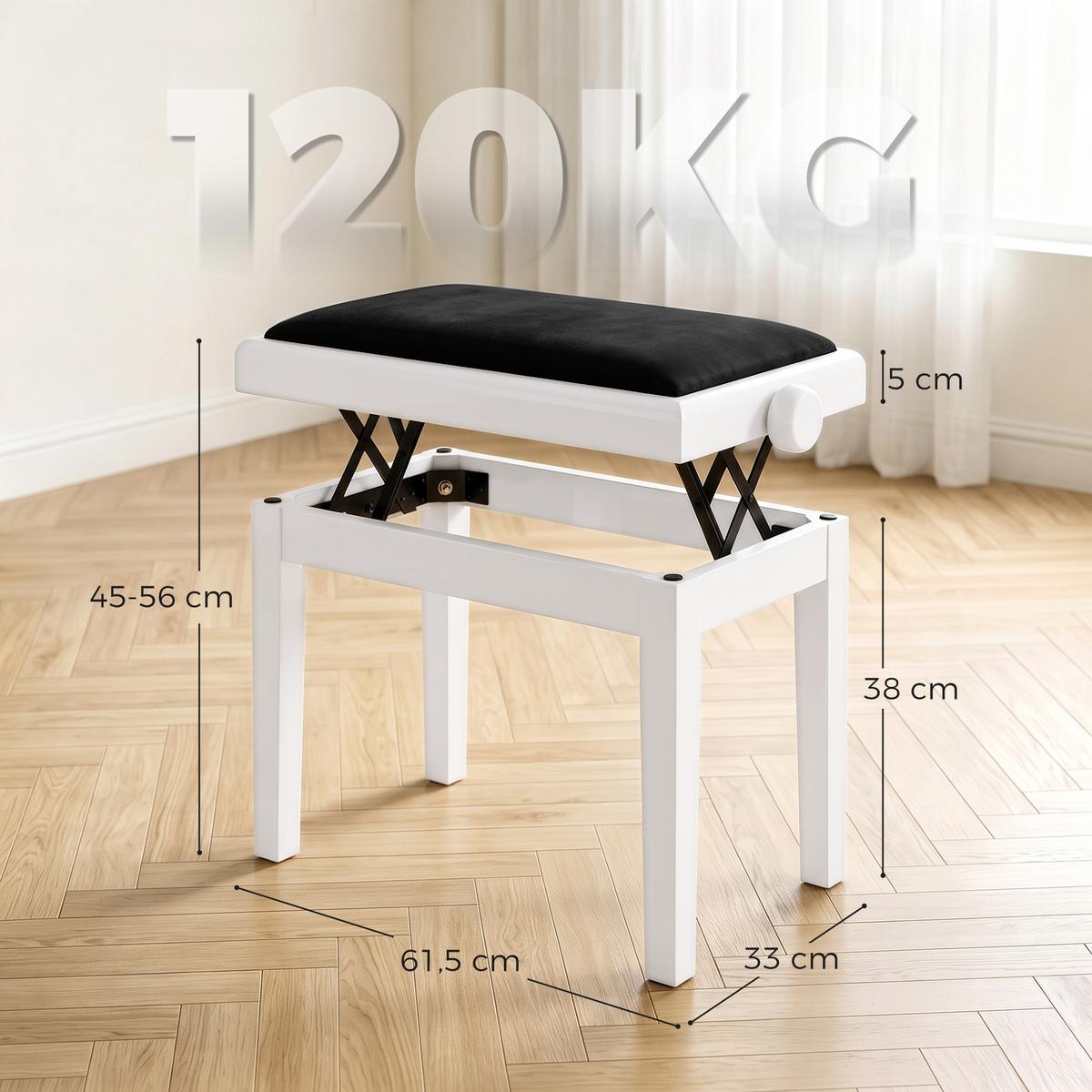 KLAVIERBANK Polyester Weiß - Schwarz/Weiß, Holz/Textil (33/56/61.5cm) - HOMCOM