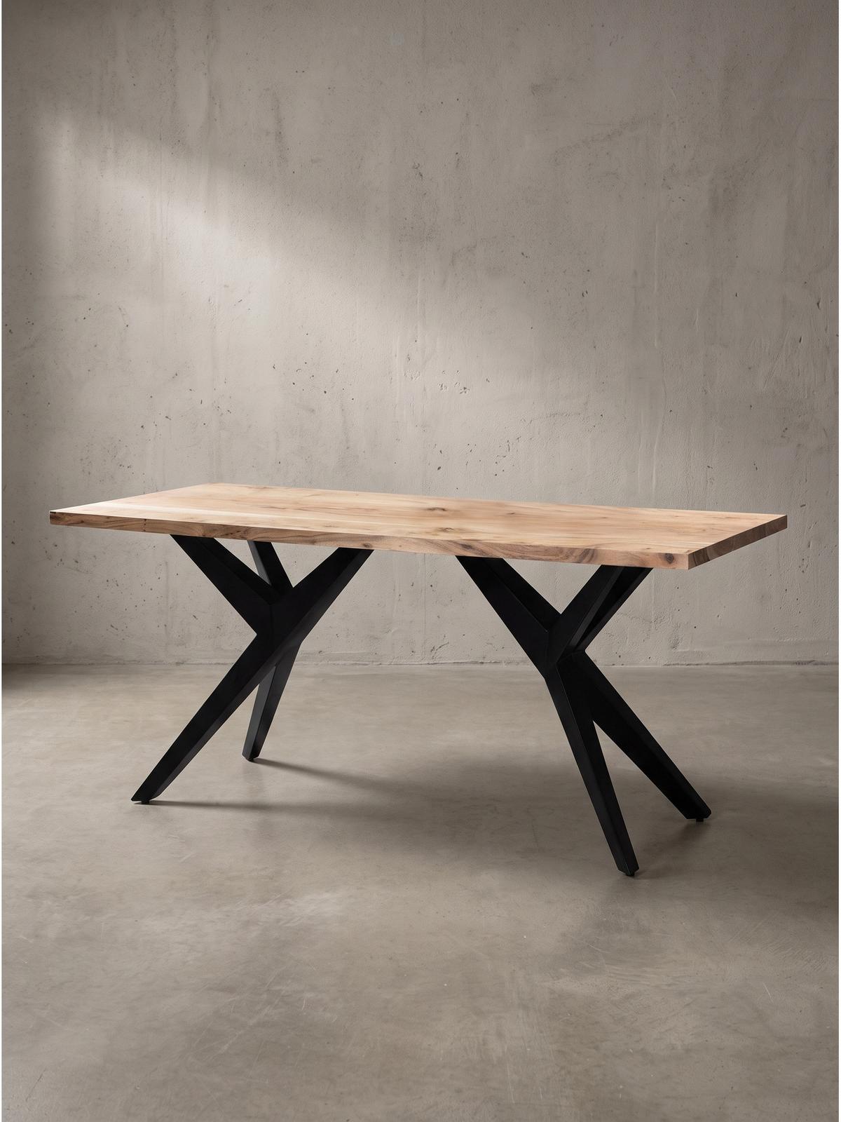 ESSTISCH Massivholz Metall Rechteckig Loft-Stil, Akazie 120x60x76 cm - Schwarz/Akaziefarben, Holz/Metall (60/120/76cm) - KADIMA DESIGN