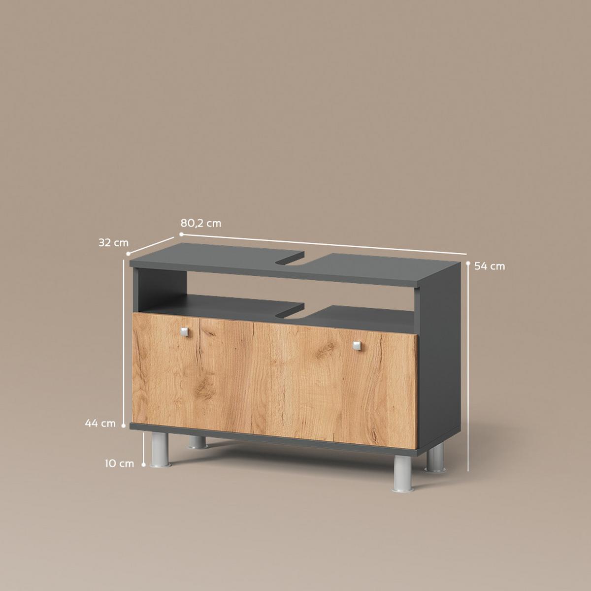 WASCHBECKENUNTERSCHRANK Fucino Anthrazit/Goldkraft Eiche 80.2 x 54 cm mit Schublade - Honigeiche/Anthrazit, Holzwerkstoff (80.2/54/32cm) - Livinity®