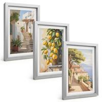 BILDER SET 3er Set - 20x30 cm Silberner Rahmen - Lemon Streets Meerblick - Silberfarben, Kunststoff (20/30cm) - TULUP
