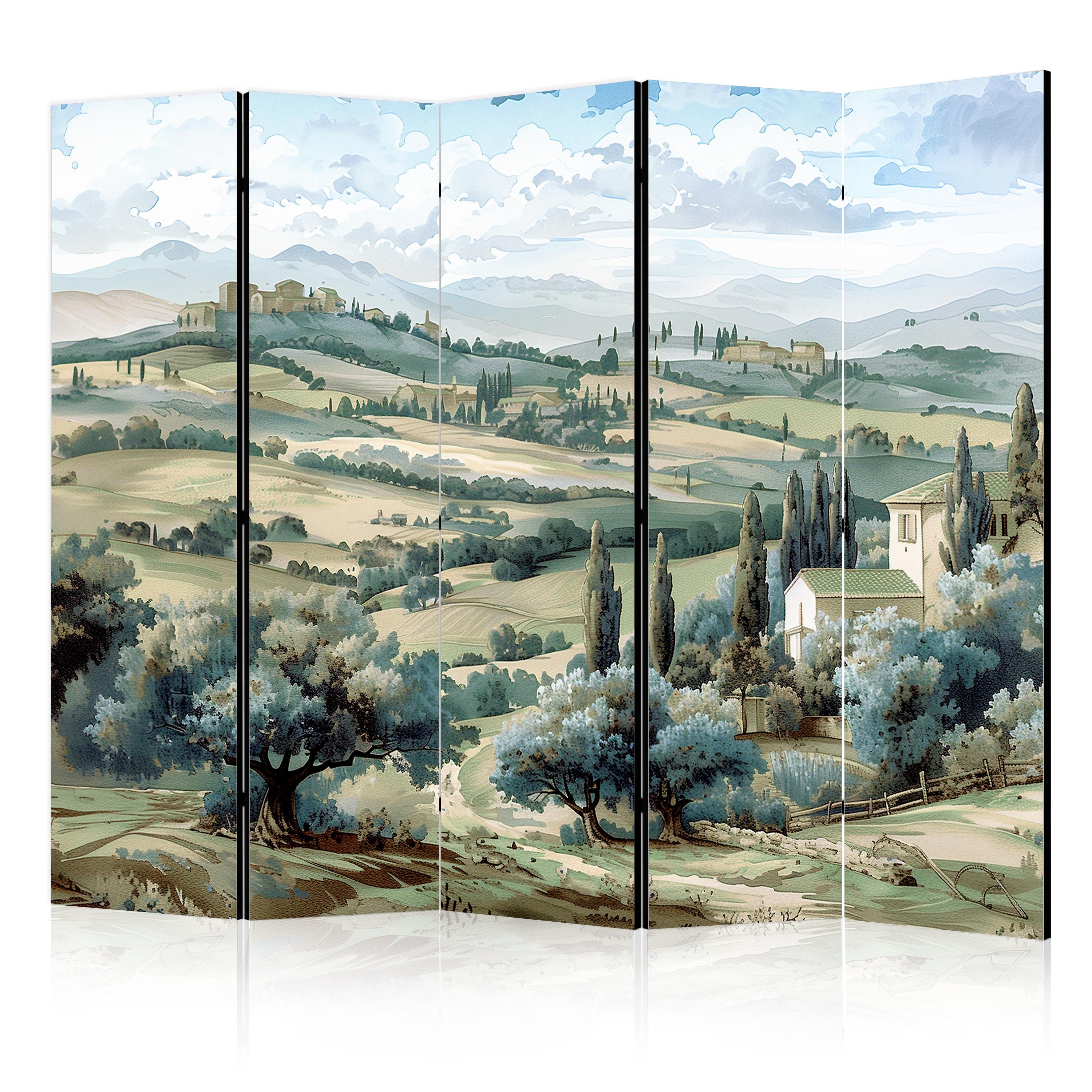 PARAVENT Beidseitig Bedruckter 5-tlg 225x172 cm Toskanische Landschaft - Grün, Holz/Textil (225/172/3cm) - Muralo