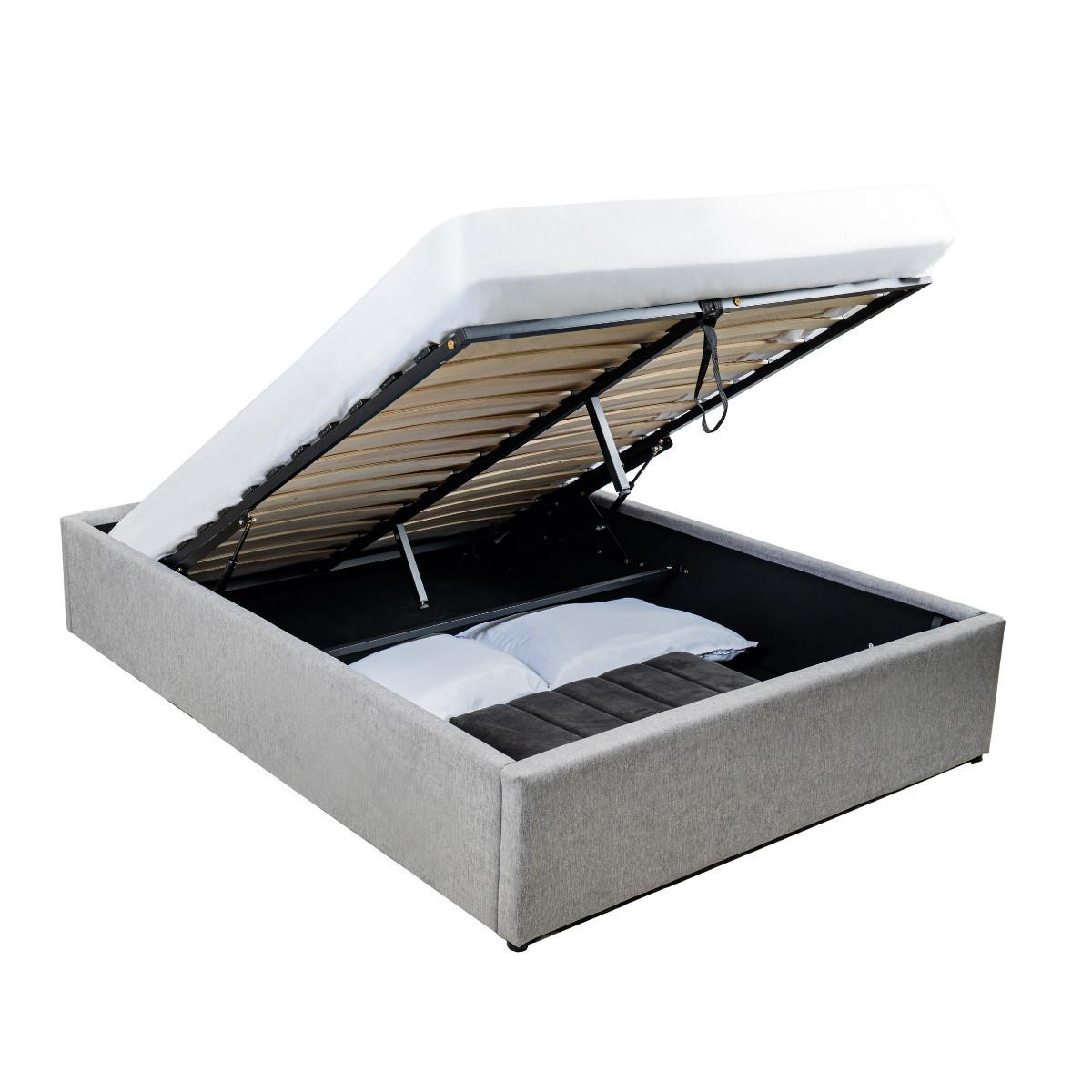 BETTKASTEN 140x190 cm mit grauem stoff - alba - Grau, Holz (190/140cm) - Calicosy