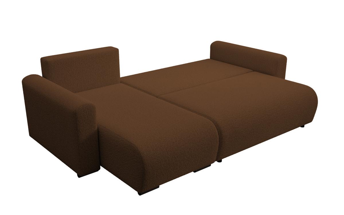 ECKSOFA DORA L, Eckcouch in L-Form mit Schlaffunktion und Bettkasten, Farbe: Braun, Bouclé-Stoff, Ottomane Links - Braun, Textil (240/143cm) - Storez24