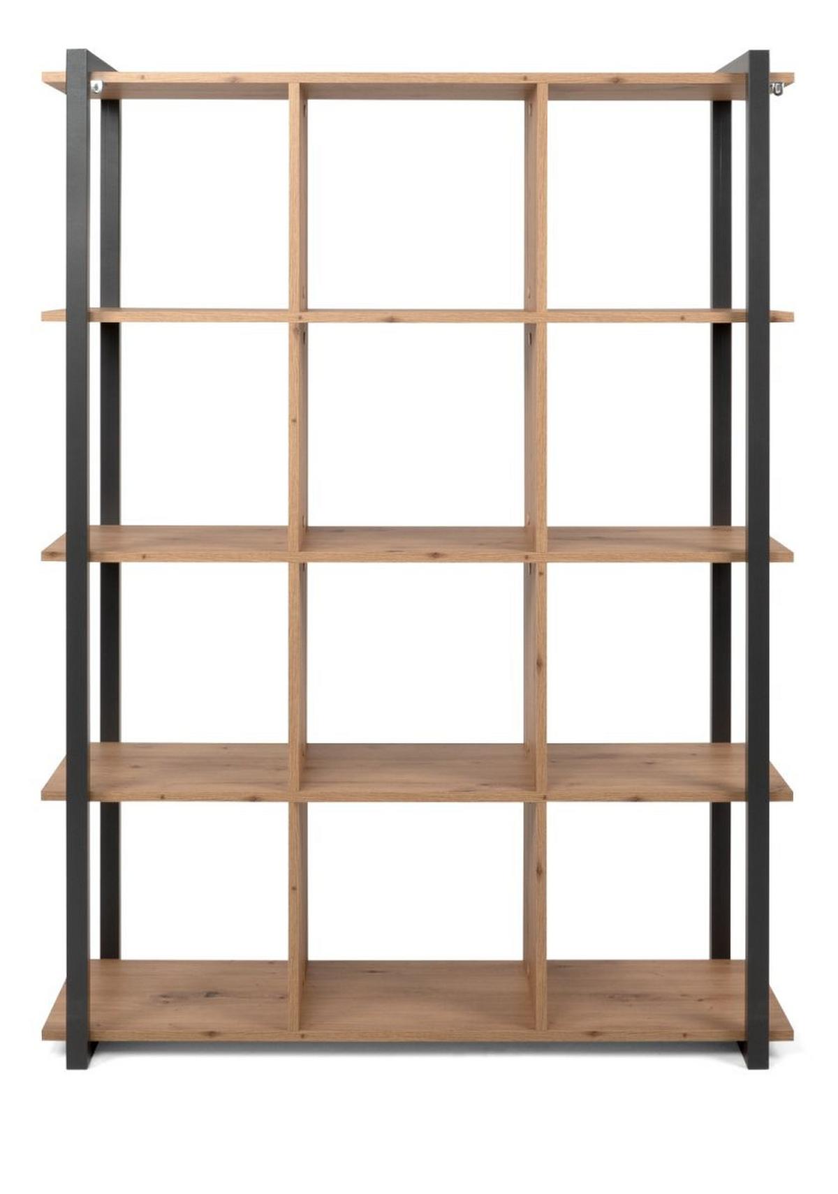 REGAL Eiche Artisan, grau 107 cm Industrial, Standregal mit 12 Fächern - Eichefarben/Anthrazit, Holzwerkstoff (107/145/40cm) - Furn.Design