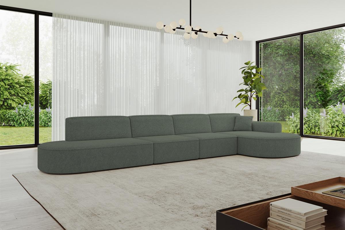 ECKSOFA Ottomane Rechts MARI-L3 - 413x171x79 cm Grün Tissu - Schwarz/Grün, Holzwerkstoff/Kunststoff (171/413cm) - ALTDECOR