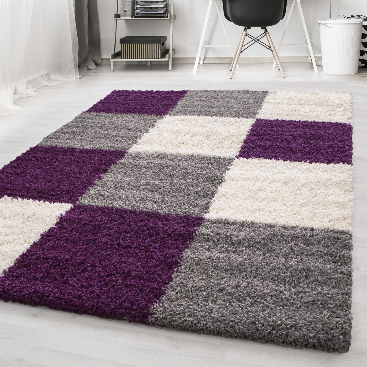 HOCHFLORTEPPICH RHEIN, kariert, Violett, 200 x 290 cm - Lila, Textil (290/200cm) - KADIMA DESIGN