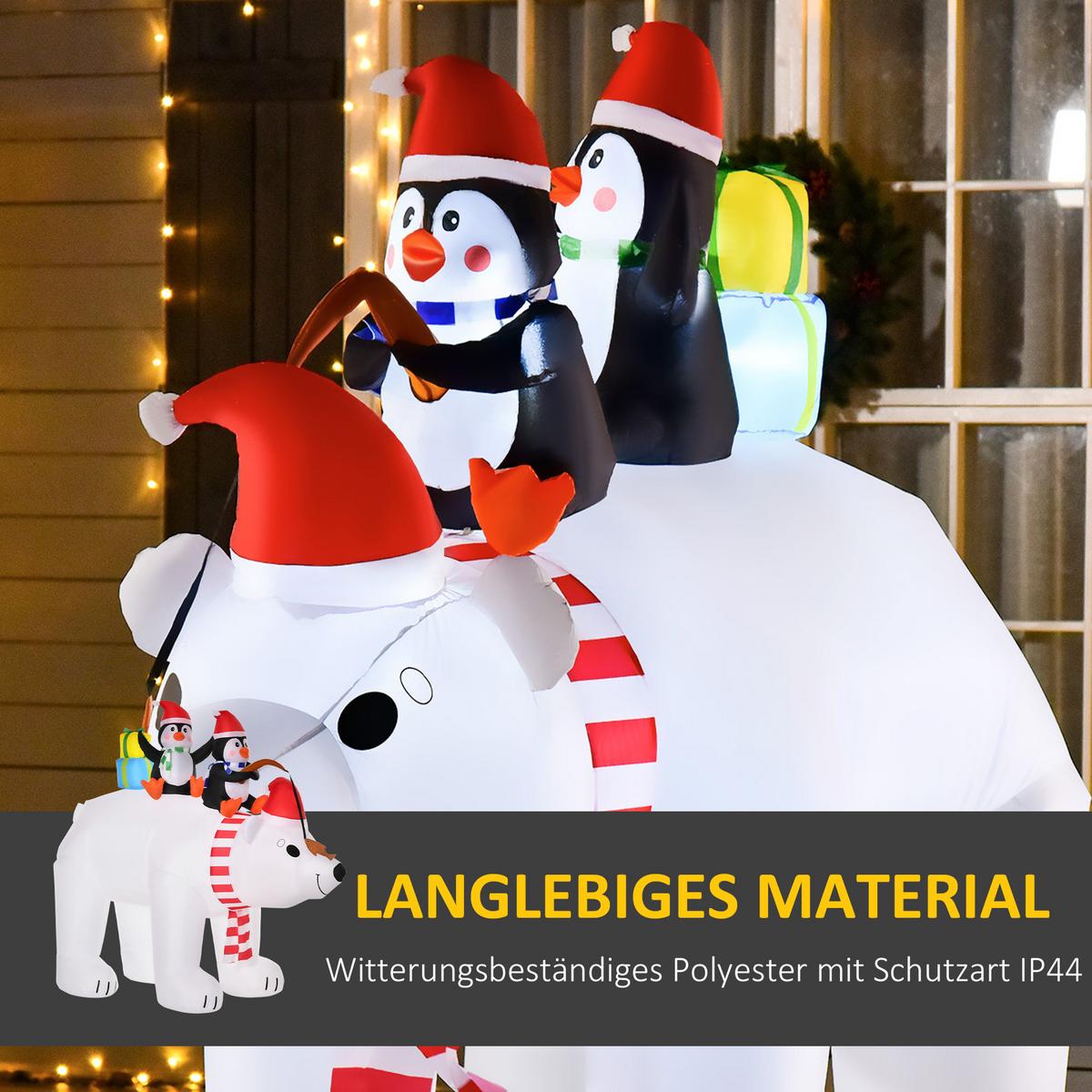 AUFBLASBARE Pinguine auf Eisbär Dekoration 2,1 m mit Lichtern Polyester - Multicolor, Kunststoff (113/206/227cm) - HOMCOM