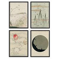 POSTER Set mit 4 minimalistischer Bleche japanischen JahrgangMagazins Shin Bijutsukai A3 Rahmenlos - Klar, Papier (29.7/3cm) - Nacnic