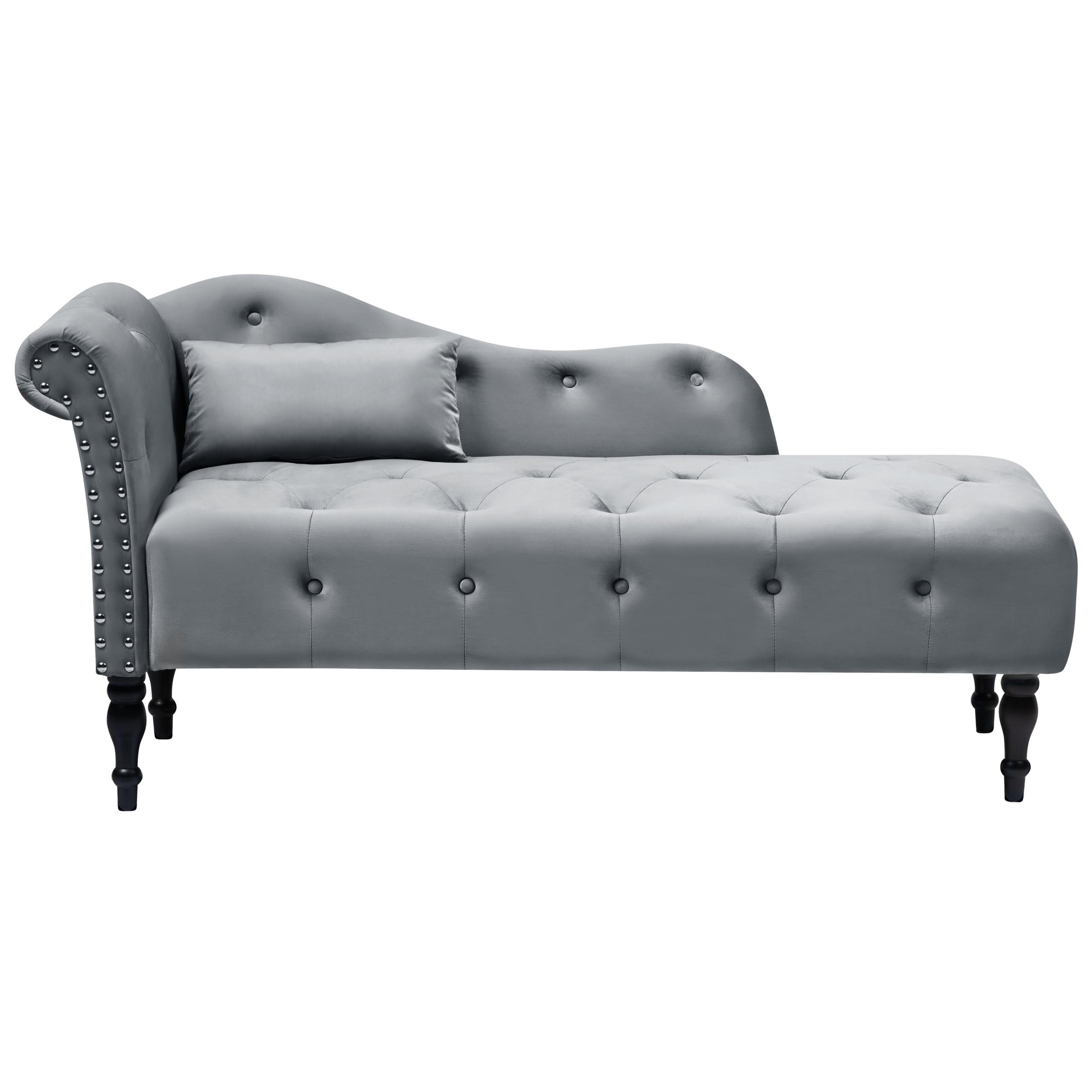 CHAISELONGUE-LINKSSEITIGE Samtstoff Grau Ivry - Dunkelgrau/Schwarz, Textil (152/72/62cm) - Beliani