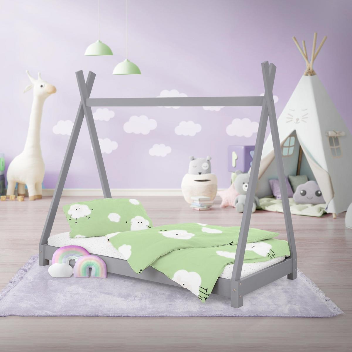 KINDERBETT Tipi 80x160 cm Hellgrau - Hellgrau, Holz (80/160cm) - ML-DESIGN
