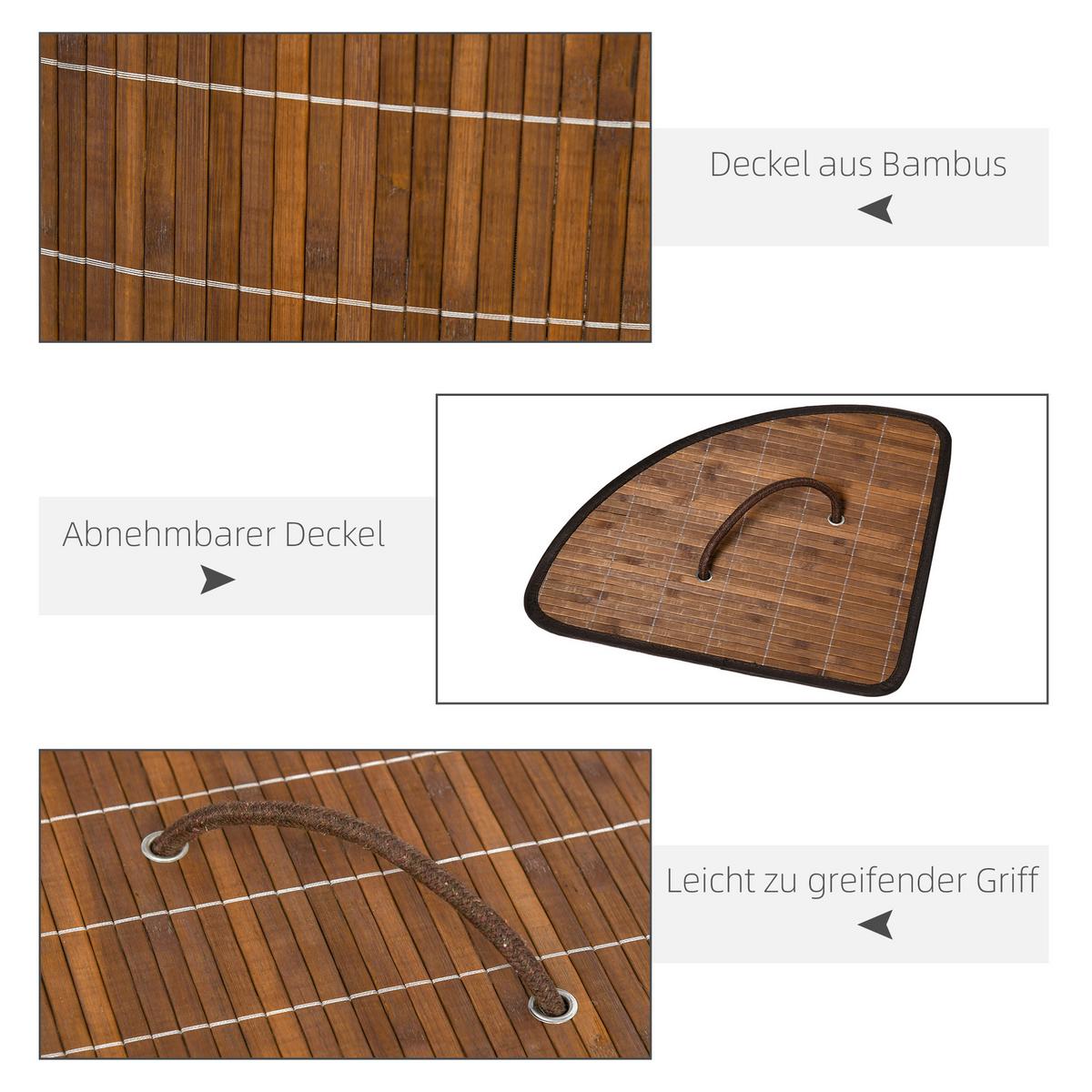 WÄSCHEKORB 55L Wäschesammler Wäschebox mit Deckel, Griff, Bambus, Braun - Braun, Naturmaterialien (38/57/38cm) - HOMCOM