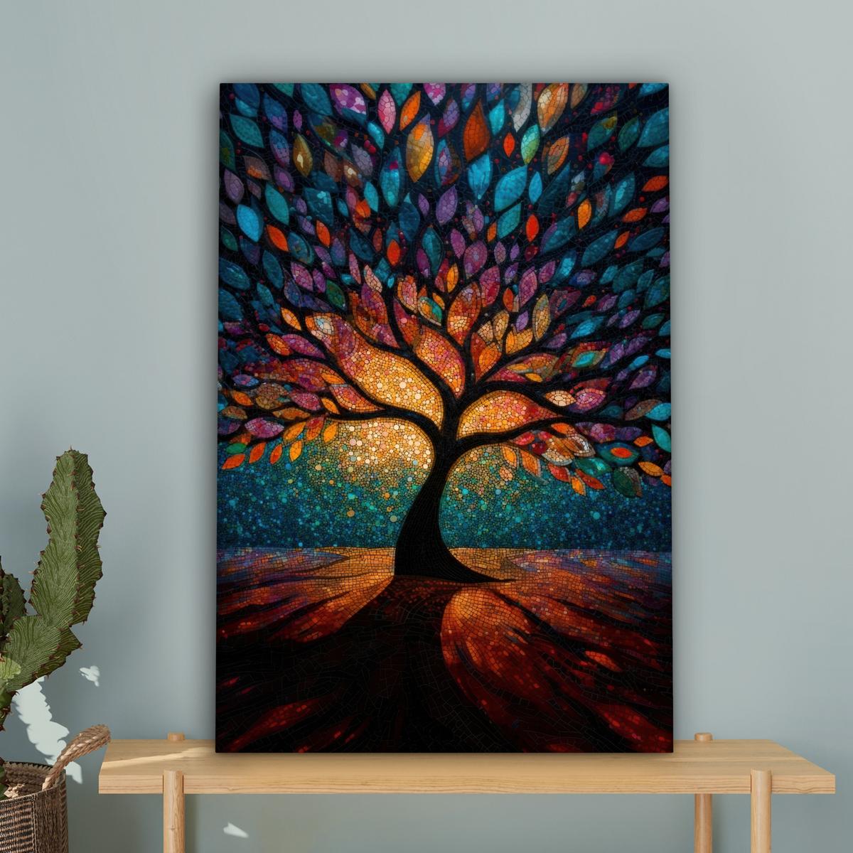 LEINWANDBILD Mosaik - Bunt - Baum - Äste Wanddeko Schlafzimmer 60x90 cm - Multicolor, Textil (60/90cm) - MuchoWow