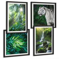 BILDER SET 4er Set - 50x50 cm & 40x60 cm Schwarzer Rahmen - Dschungel-Weißtiger-Wasserfall - Schwarz, Kunststoff (50/50cm) - TULUP