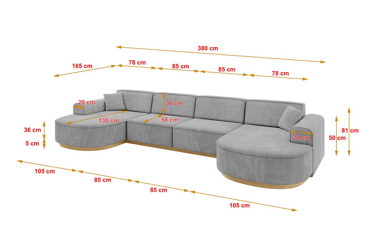 WOHNLANDSCHAFT MARI-U2-v2 - 388x171x83 cm Grau Velours - Grau, Holzwerkstoff/Textil (388/83/171cm) - ALTDECOR