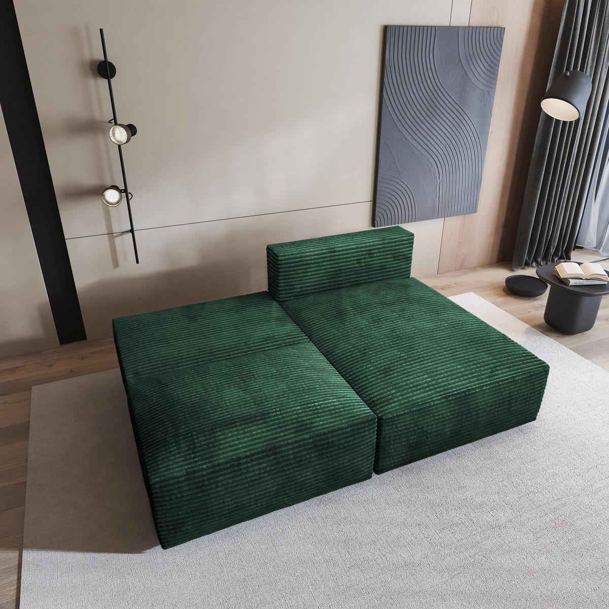 ECKSOFA FIORO Grün Kordstoff mit Schlaffunktion - Grün, Holz (204/148cm) - MASSENO