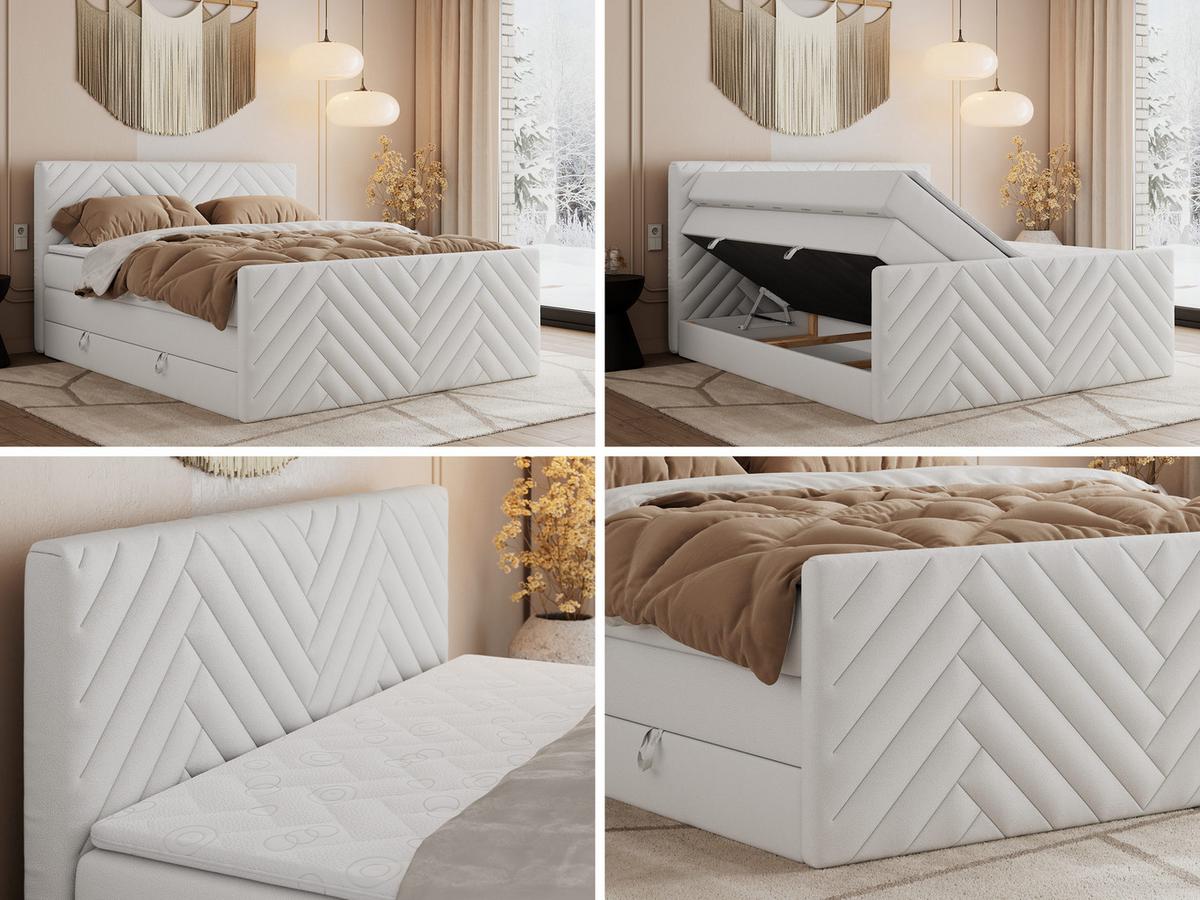 BOXSPRINGBETT PARIS KING DUO - 180/200 - Weiß Kunstleder - H4 - Weiß, Holz/Textil (180/200cm) - MKS