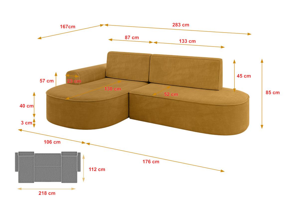 ECKSOFA mit Schlaffunktion und Bettkasten Ottomane Rechts MARI-L1-S - 283x167x85 cm Grün Cord - Waldgrün/Schwarz, Holzwerkstoff/Kunststoff (167/283cm) - ALTDECOR