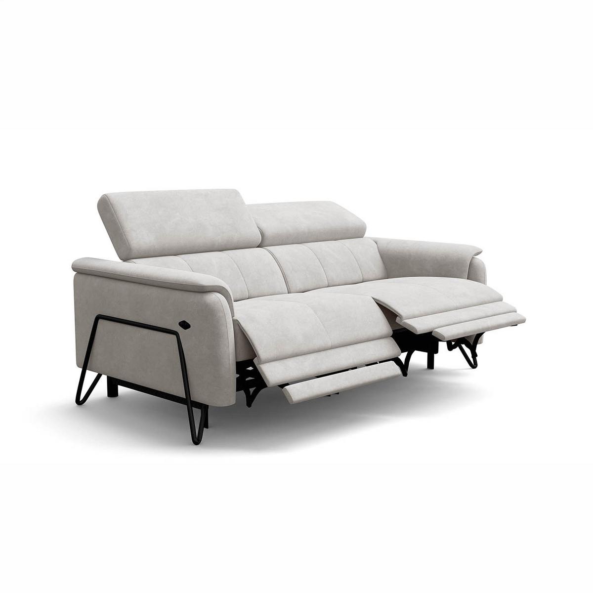 RELAXSOFA RODEN 3-Sitzer mit 2 Relax, creme, Veloursstoff - Creme, Holz/Textil (194/82/103cm) - Wozimo