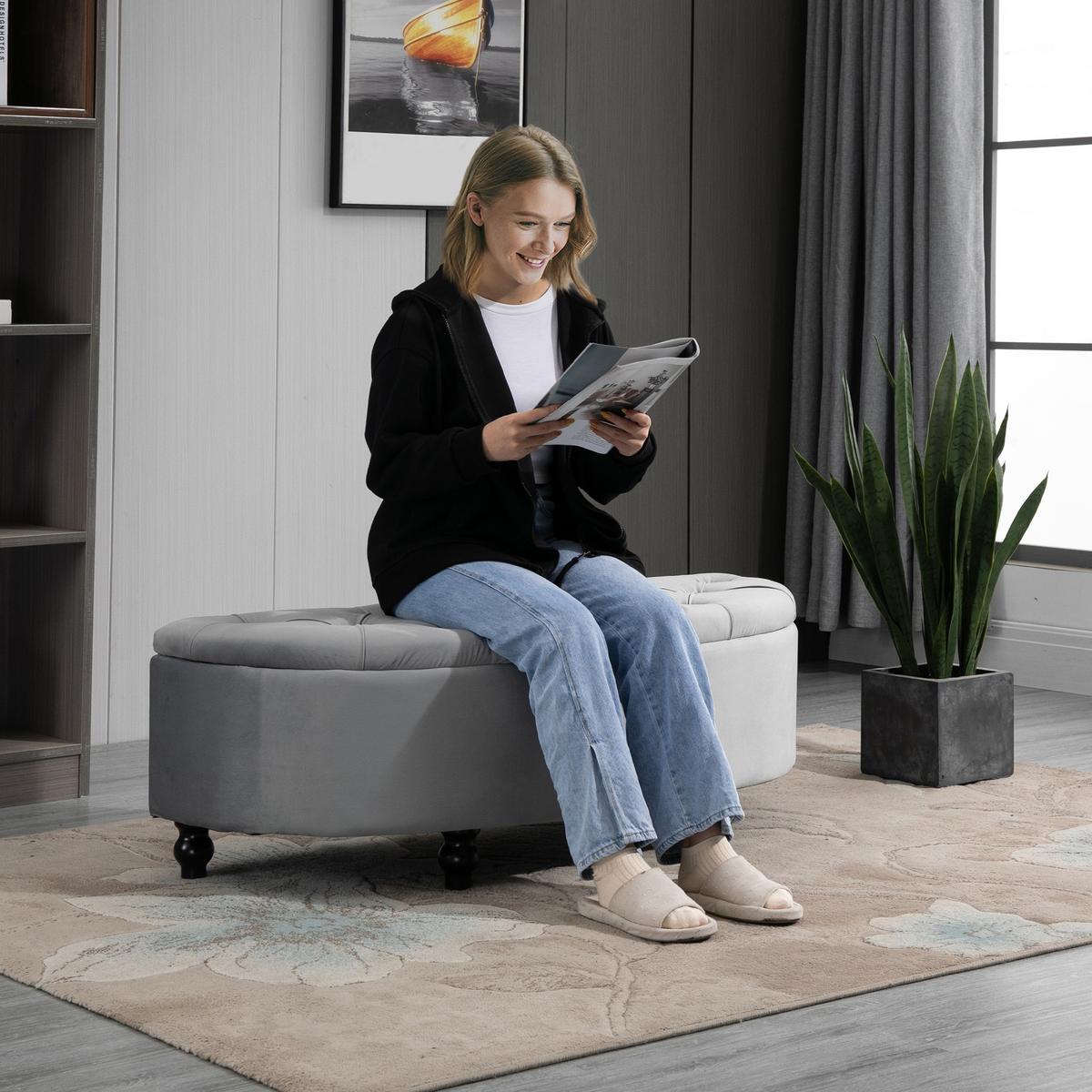 TRUHENBANK Velvet-Touch Grau - Schwarz/Grau, Holz/Kunststoff (46/42/120cm) - HOMCOM