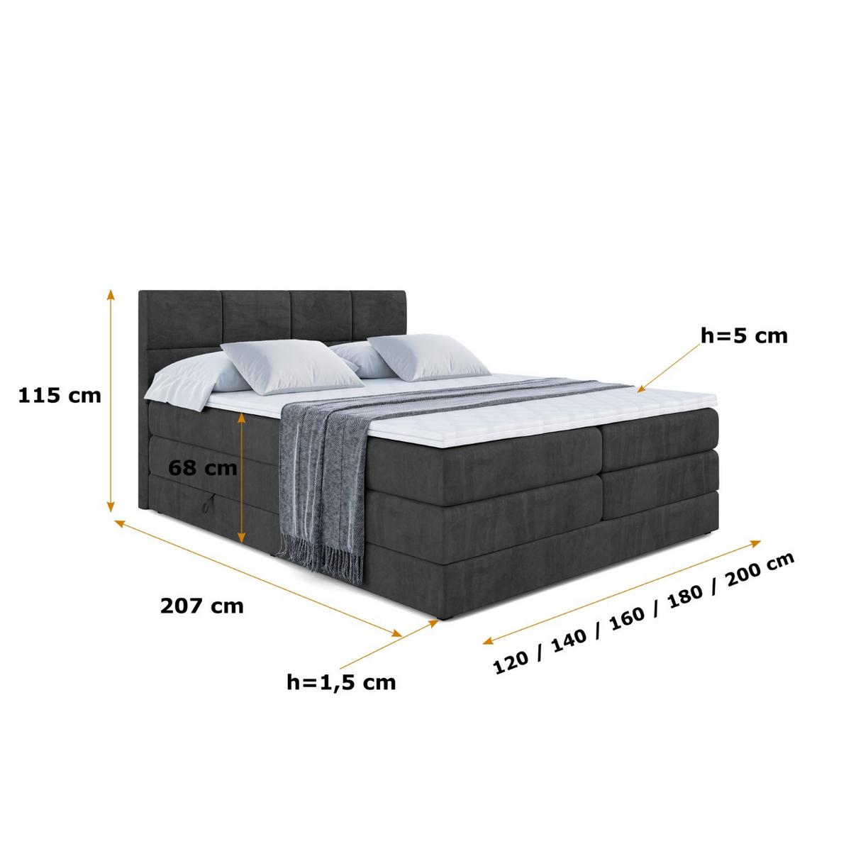 BOXSPRINGBETT ARDENI KING - 200x200 - H3/H4 - Schwarz - Schwarz, Holzwerkstoff (200/200cm) - ALTDECOR