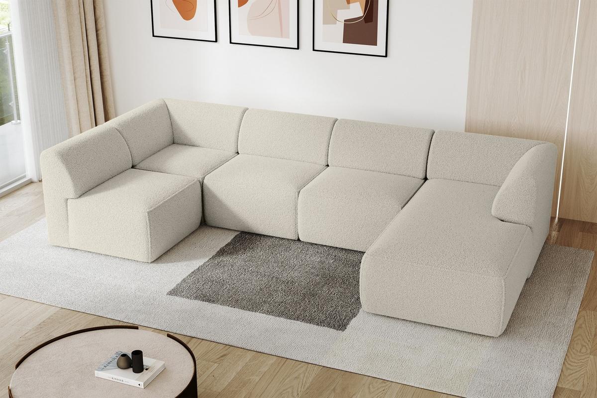WOHNLANDSCHAFT Ottomane Rechts MOVO-L 345x180x78 cm Beige Bouclé - Hellbraun, Holzwerkstoff/Kunststoff (180/78/345cm) - ALTDECOR