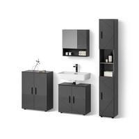 BADMÖBEL-SET Ronco Anthrazit Hochglanz 4 Teile, mit Hochschrank und Kommode - Schwarz Hochglanz, Holzwerkstoff (60/192/30cm) - Livinity®