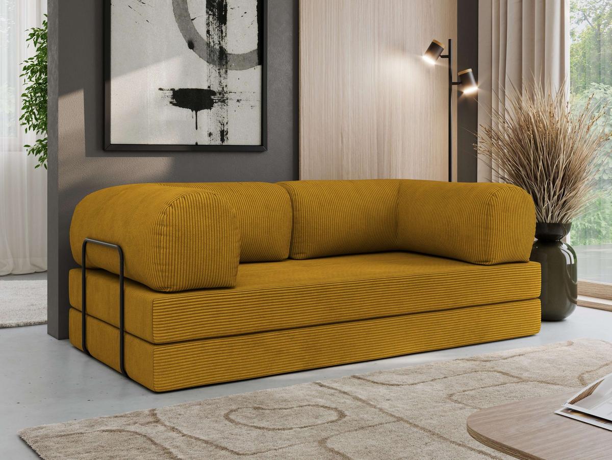 3-SITZER SOFA ORSETTO - Orange Cord - Schwarz/Orange, Textil/Metall (200/70/100cm) - MKS