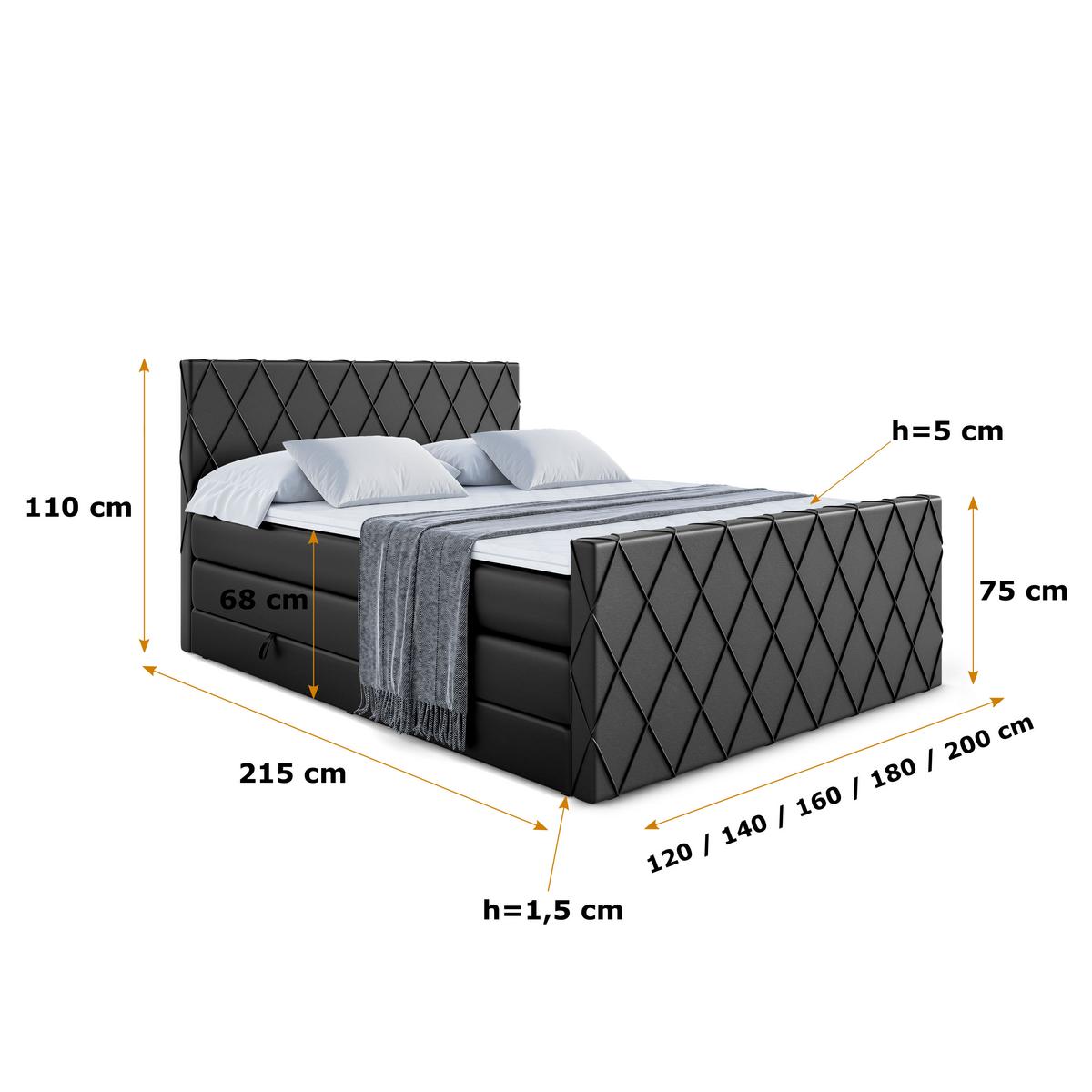 BOXSPRINGBETT LEPARO-Z KING - 160 x 200 - H3/H4 - Schwarz Hochglanz - Schwarz Hochglanz, Holzwerkstoff (160/200cm) - ALTDECOR